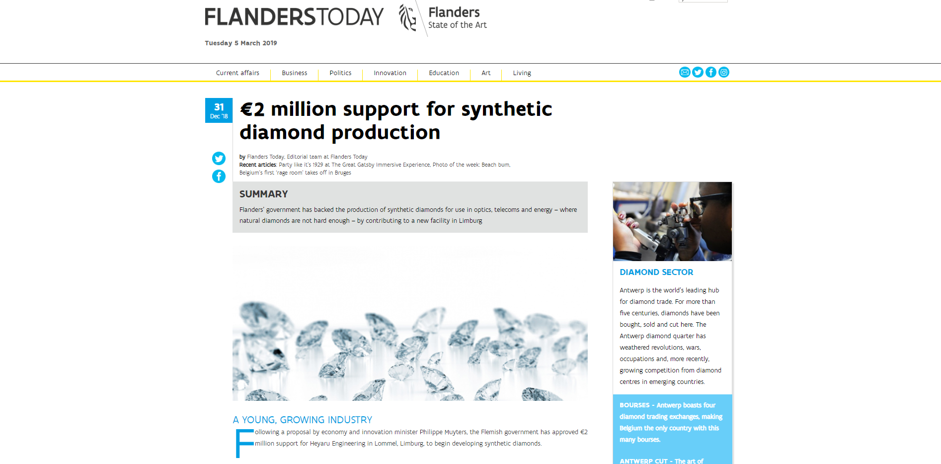 €2 million support for synthetic diamond production</p>
<p>